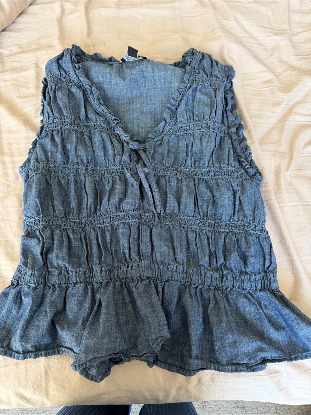Ruffled Tie-Front Sleeveless Tank Top - Blue